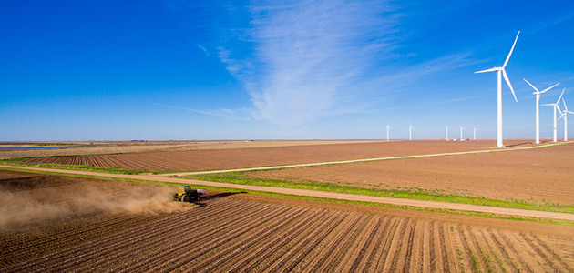 Field with wind turbines